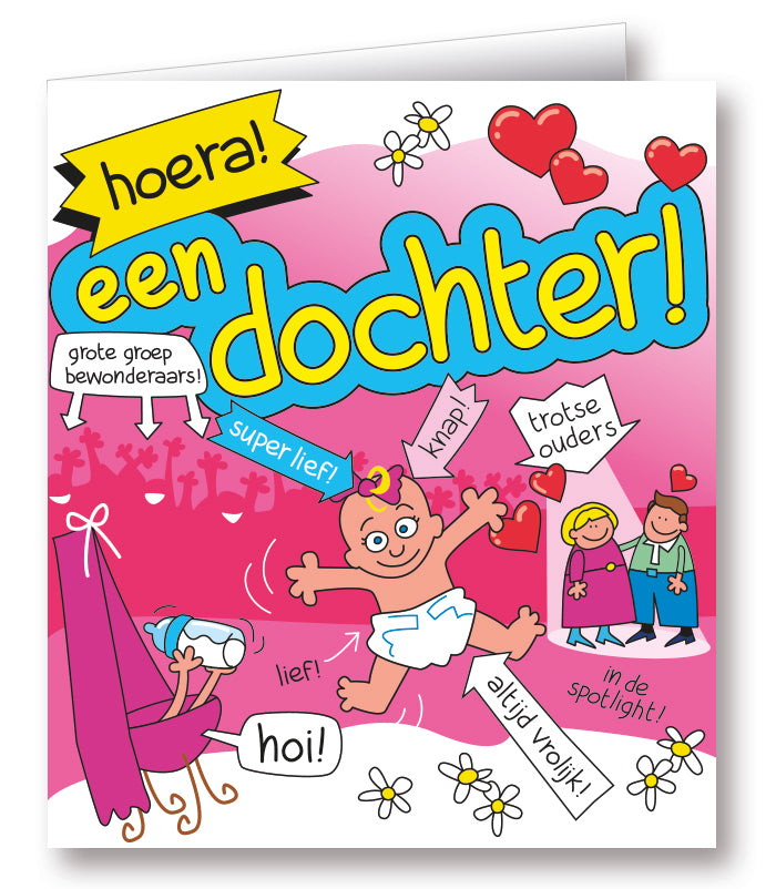 Kaart Cartoon Hoera een dochter