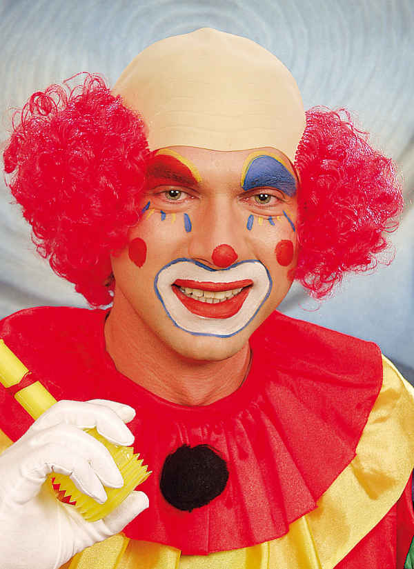Clownpruik rood met kale kop