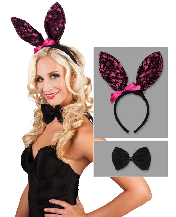 Bunny setje zwart roze diadeem/strikje