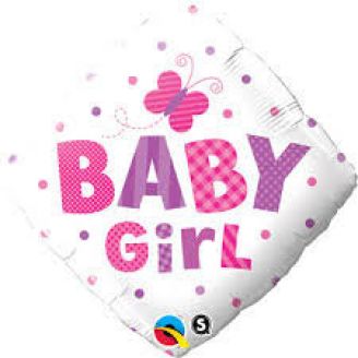 Folie helium ballon Baby Girl dots & butterflies
