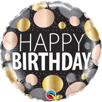 Folie helium ballon Happy Birthday Big Metallic Dots