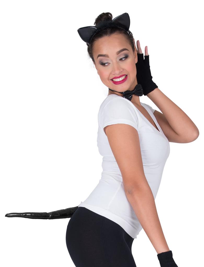 Kattenset zwart Lederlook 3-delig