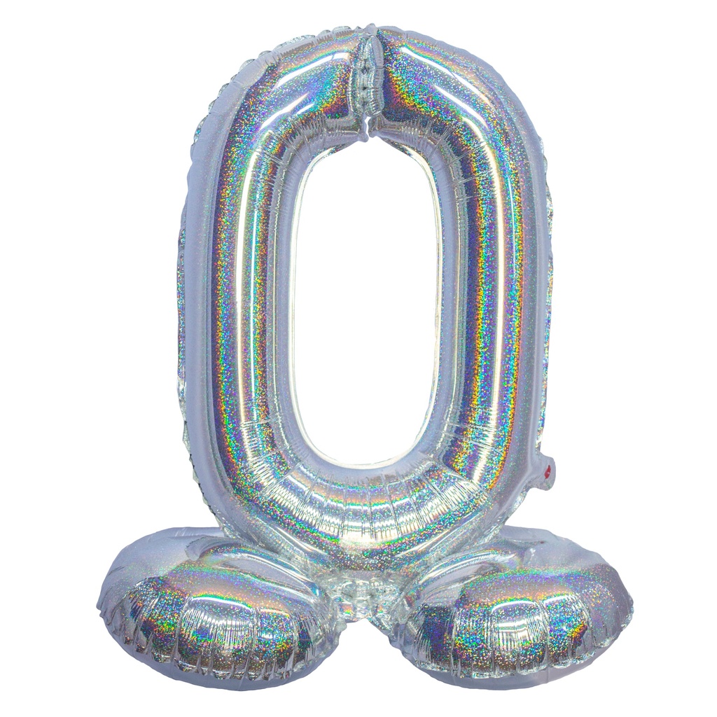 Folie Cijfer op voet zilver 32"
