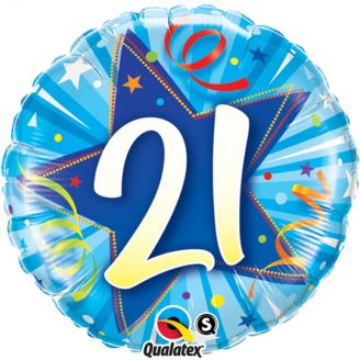 Folie helium ballon 21 Shining Star blauw