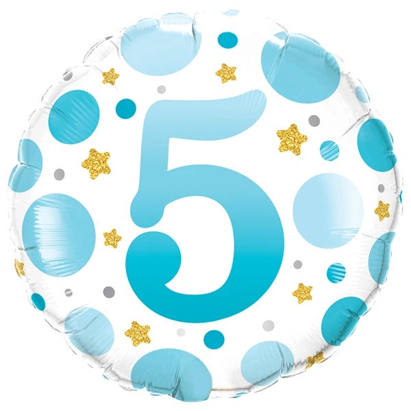 Folie helium ballon 5 jaar dots blauw