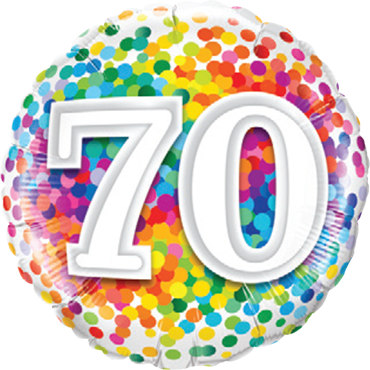Folie ballon 70 jaar rainbow dots