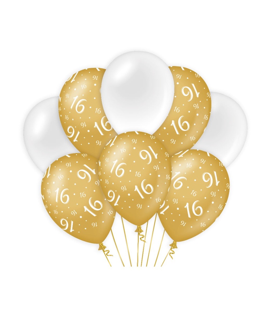 Ballonnen gold/white 8 stuks