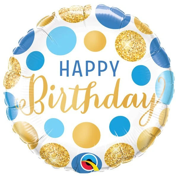 Folie ballon Happy Birthday dots bl
