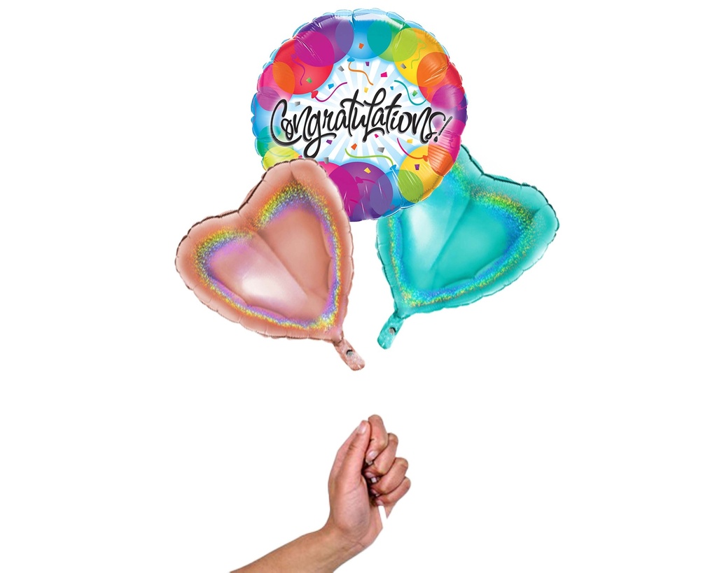 Folie helium ballonnen Congratulations!, tros van 3 folie ballonnen