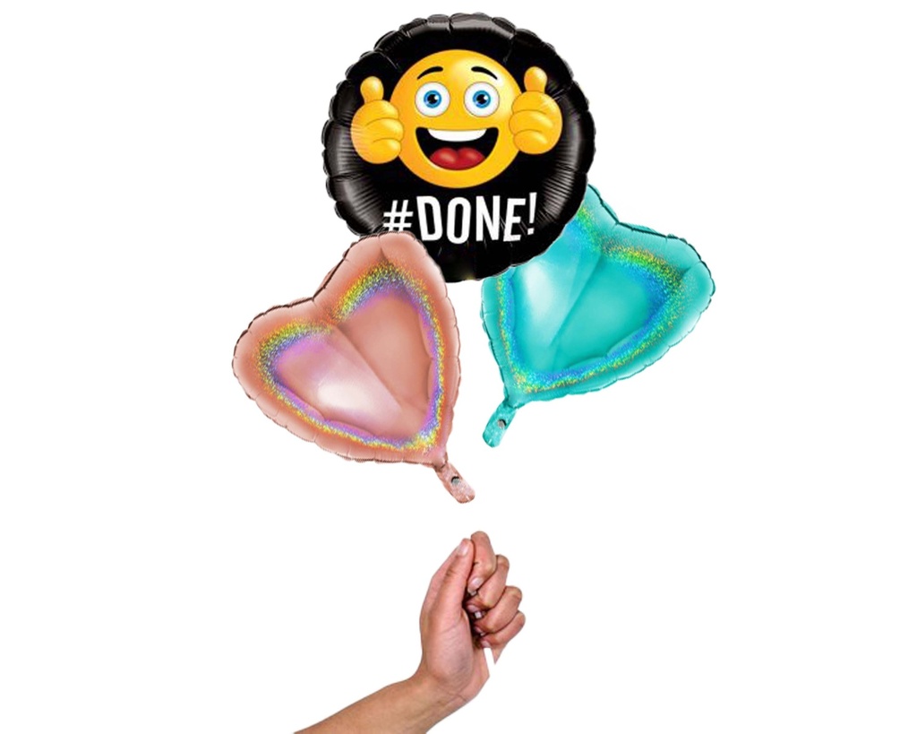 Folie helium ballonnen Done!, tros van 3 folie ballonnen