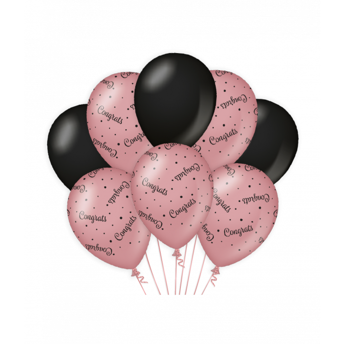 Ballonnen roségold/black-Congrats 8 st