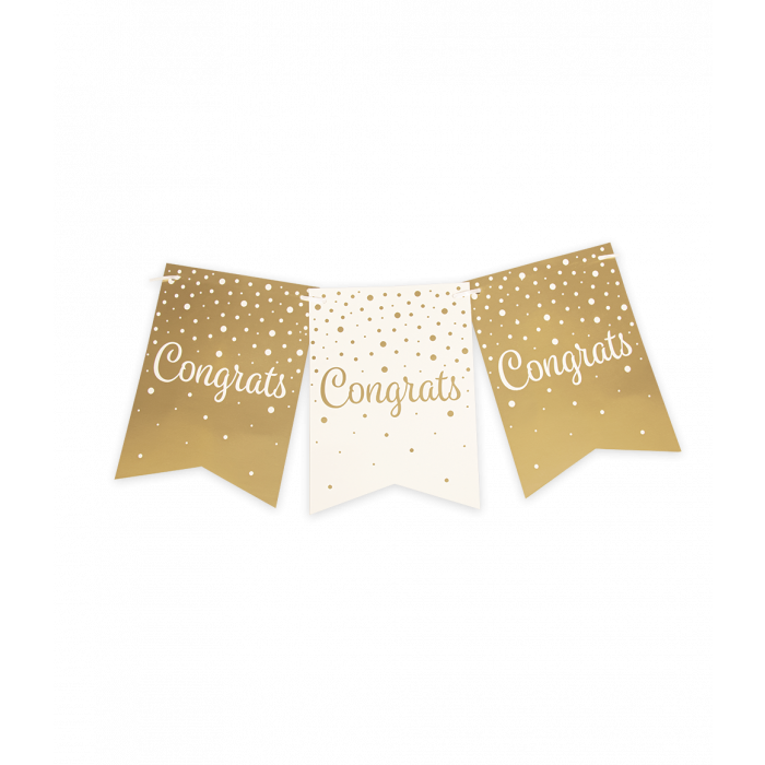Party flag banner gold/white Congrats