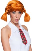 Pruik oranje met 2 staartjes