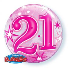 Bubble ballon 21 jaar Sparkle roze