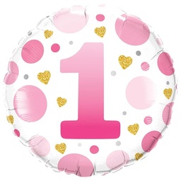 [23120] Folie helium ballon 1 jaar dots roze