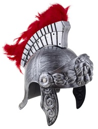 [52192] Romeinse Helm zilver met rode pluimen