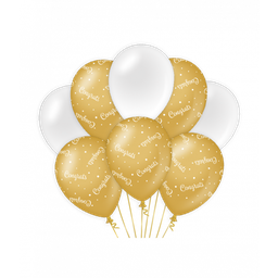 [7023413] Ballonnen Gold/White - Congrats   8 stuks