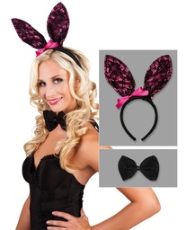 [52317] Bunny setje zwart roze diadeem/strikje