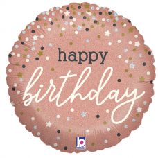 [36985GH-P] Folie helium ballon Happy Birthday roze gold confetti