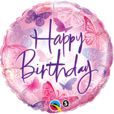 [45345] Folie helium ballon Happy Birthday vlinders