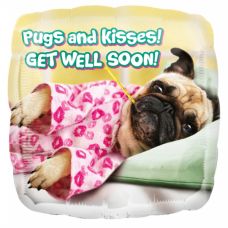 [36592] Folie helium ballon Pugs and Kisses Get Well Soon