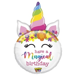 [35860WE] Folie helium ballon Shape Mighty Birthday Unicorn  84cm