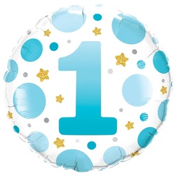 [23082] Folie helium ballon 1 jaar dots blauw