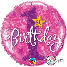 [41597] Folie helium ballon 1st birthday roze