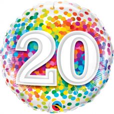 [49551] Folie helium ballon 20 jaar rainbow dots
