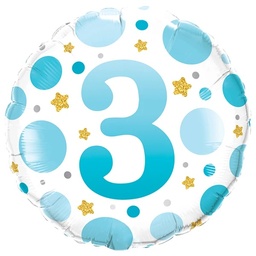 [23109] Folie helium ballon 3 jaar dots blauw