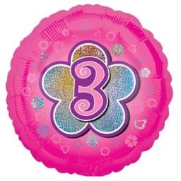 [29545] Folie helium ballon 3 jaar roze bloem