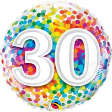 [49526] Folie helium ballon 30 jaar rainbow dots