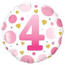[23128] Folie helium ballon 4 jaar dots roze