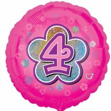 [29546] Folie helium ballon 4 jaar roze bloem