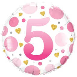 [23154] Folie helium ballon 5 jaar dots roze
