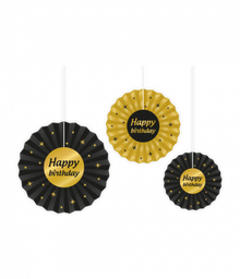 [7031515] Paper Fan Classy gold/black Happy Birthday