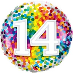 [13535] Folie helium ballon 14 jaar rainbow dots