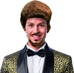 [30610] Heren pruik bruin met korte baard (3-delig)