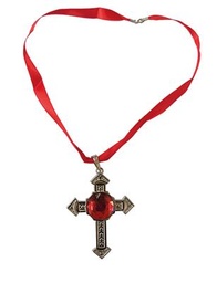 [74785] Ketting zilveren kruis met robijn
