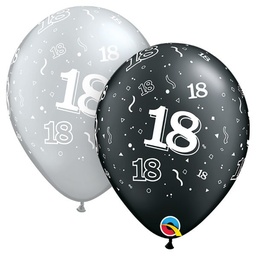 [25064] Ballonnen bedr 18 jaar zwart&zilver Q11 25 st