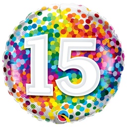 [13562] Folie helium ballon 15 jaar rainbow dots