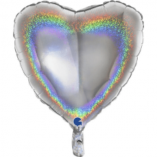 [18069GHS-P] Folie helium ballon Hart glitter zilver