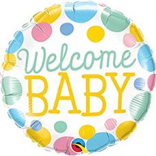 [55391] Folie helium ballon Welcome Baby dots