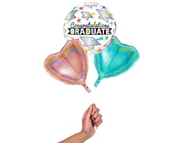 Folie helium ballonnen Congratulations Graduate Caps & Stars, tros van 3 folie ballonnen