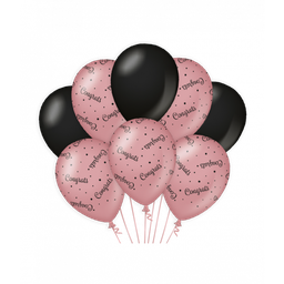 [7024413] Ballonnen roségold/black-Congrats 8 st