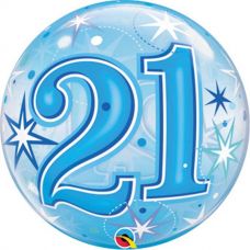 [48441] Bubble ballon 21 jaar Sparkle blauw