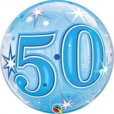 [48447] Bubble ballon 50 jaar Sparkle blauw