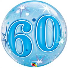 [48449] Bubble ballon 60 jaar Sparkle blauw