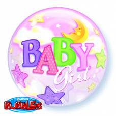 [23598] Bubble helium ballon Baby Girl sterren