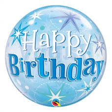 [48433] Bubble ballon Happy Bday ster blauw